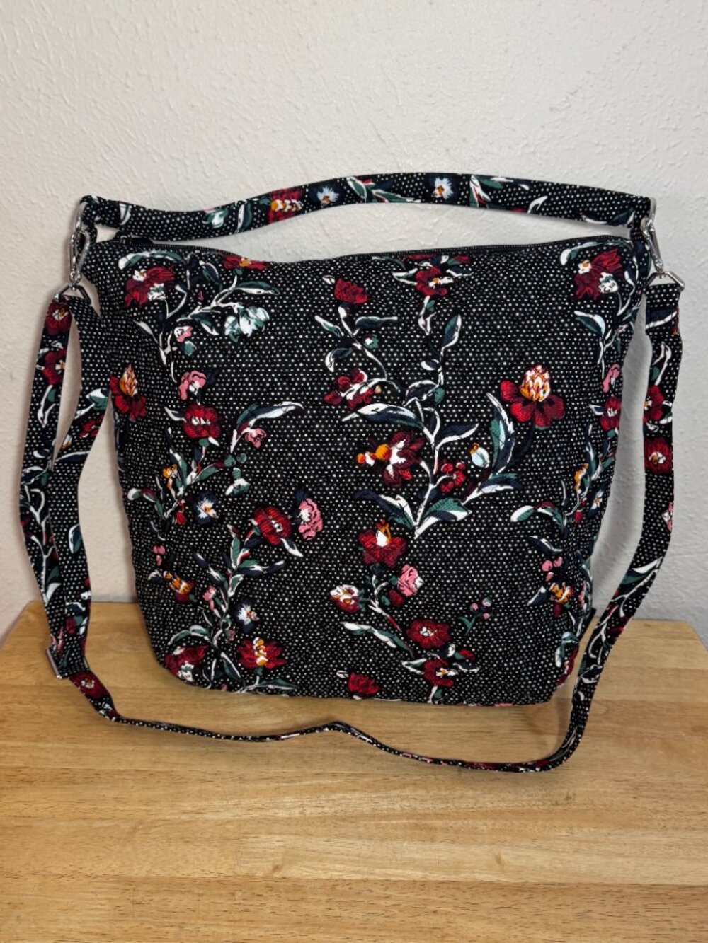 Vera Bradley Oversized Hobo Bag in Perennials Noir Dot NWT
